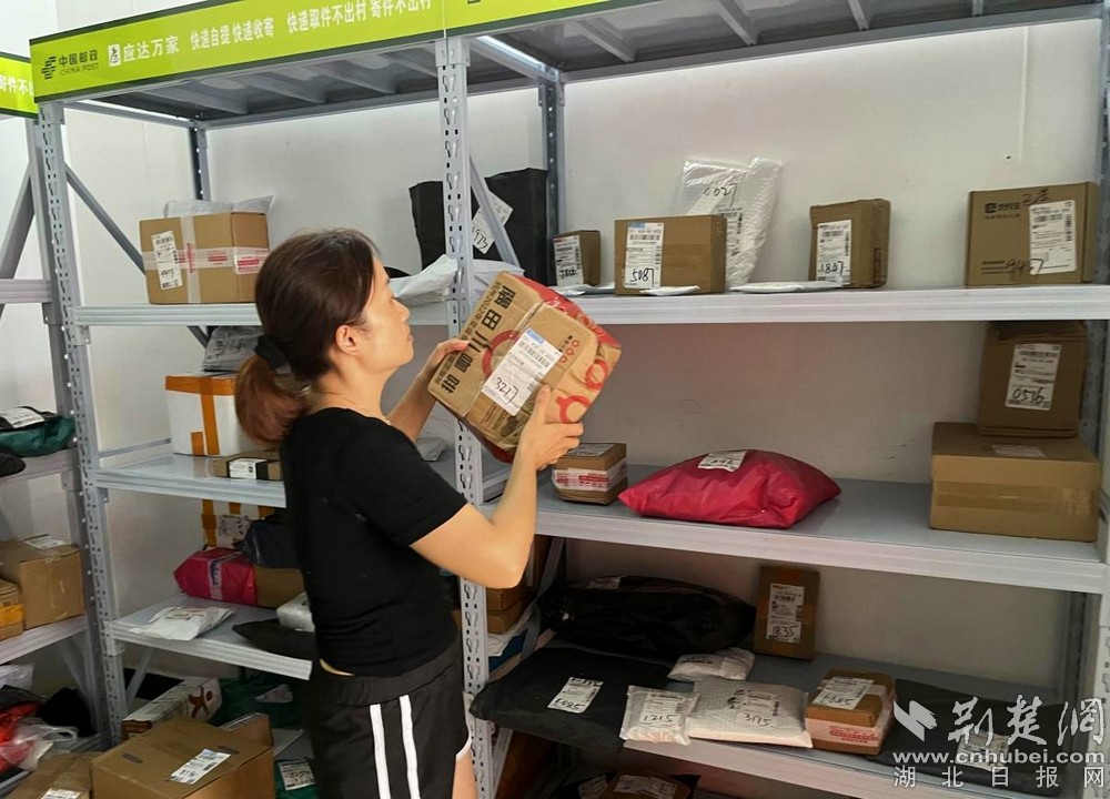 在城北街道西十村寄遞物流綜合便民服務(wù)站，站點負責(zé)人正在對快遞包裹進行分類擺放  攝 余新怡攝.jpg